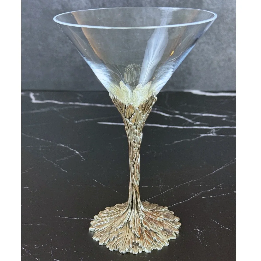 Vintage Grey Goose Vodka Martini Glass Pewter Stem Twisted Vine Leaf Pattern 6